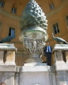 Vatican pine cone. Note the two peacocks, Christian symbols of immortality.